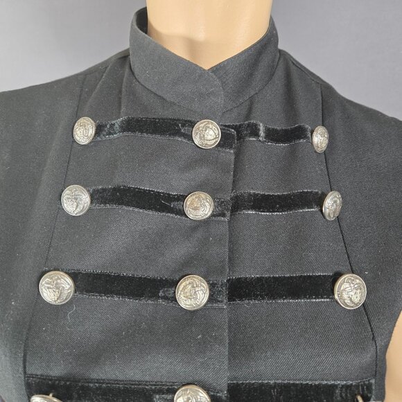 Vintage 90s Le Chateau Goth Military Waistcoat Vest Size M Black Velvet Trim - Picture 6 of 12